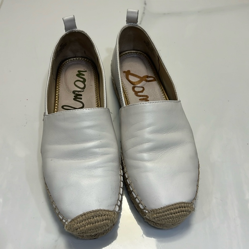 Sam Edelman White Leather Espadrilles with Jute Toe Cap